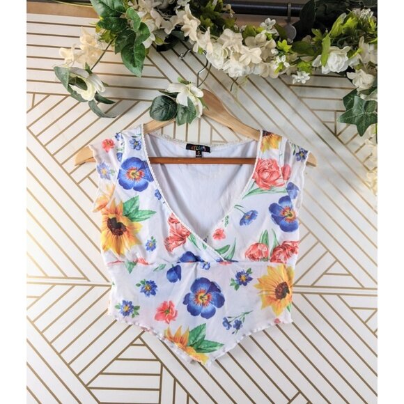 DOLLS KILL Delia's Women's Here Comes The Sun Floral Print Crop Top Small - Picture 1 of 6